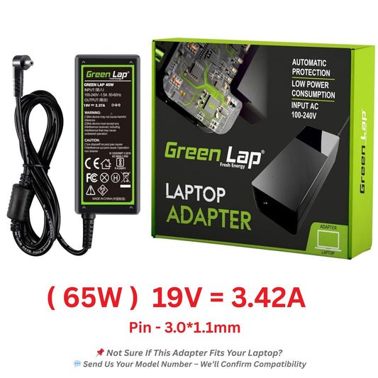 Green Lap – Fresh Energy® Laptop Adapter Charger – Compatible Replacement for Acer Laptops – 19V Output – (3.0mm × 1.1mm Pin) – Available in 45W | 65W | 90W