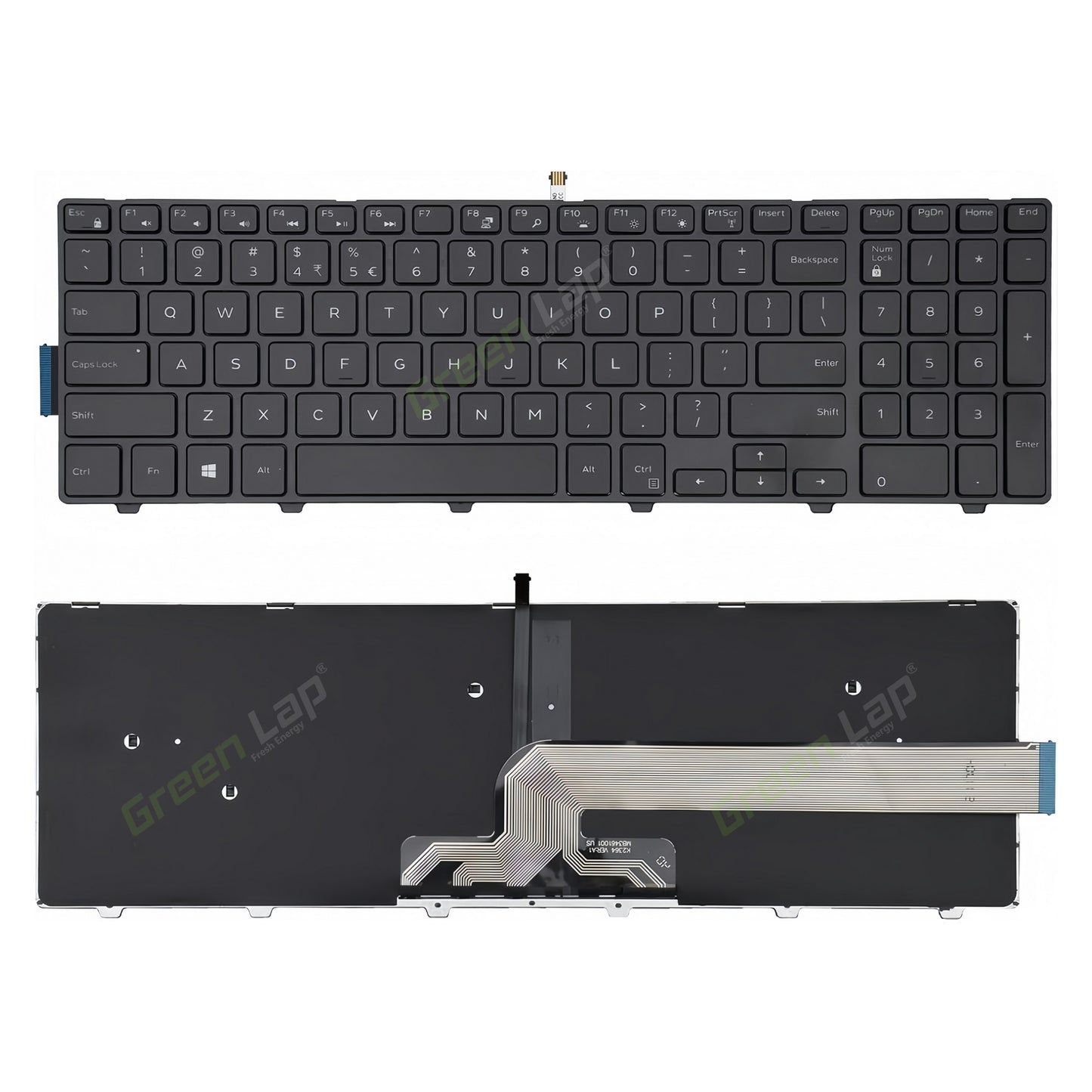 Green Lap® Keyboard For Dell Inspiron 15 3000, 3541 3542 3543 3551 3558, JYP58, Inspiron 15 5000, 5542 5545 5547 5558 5559