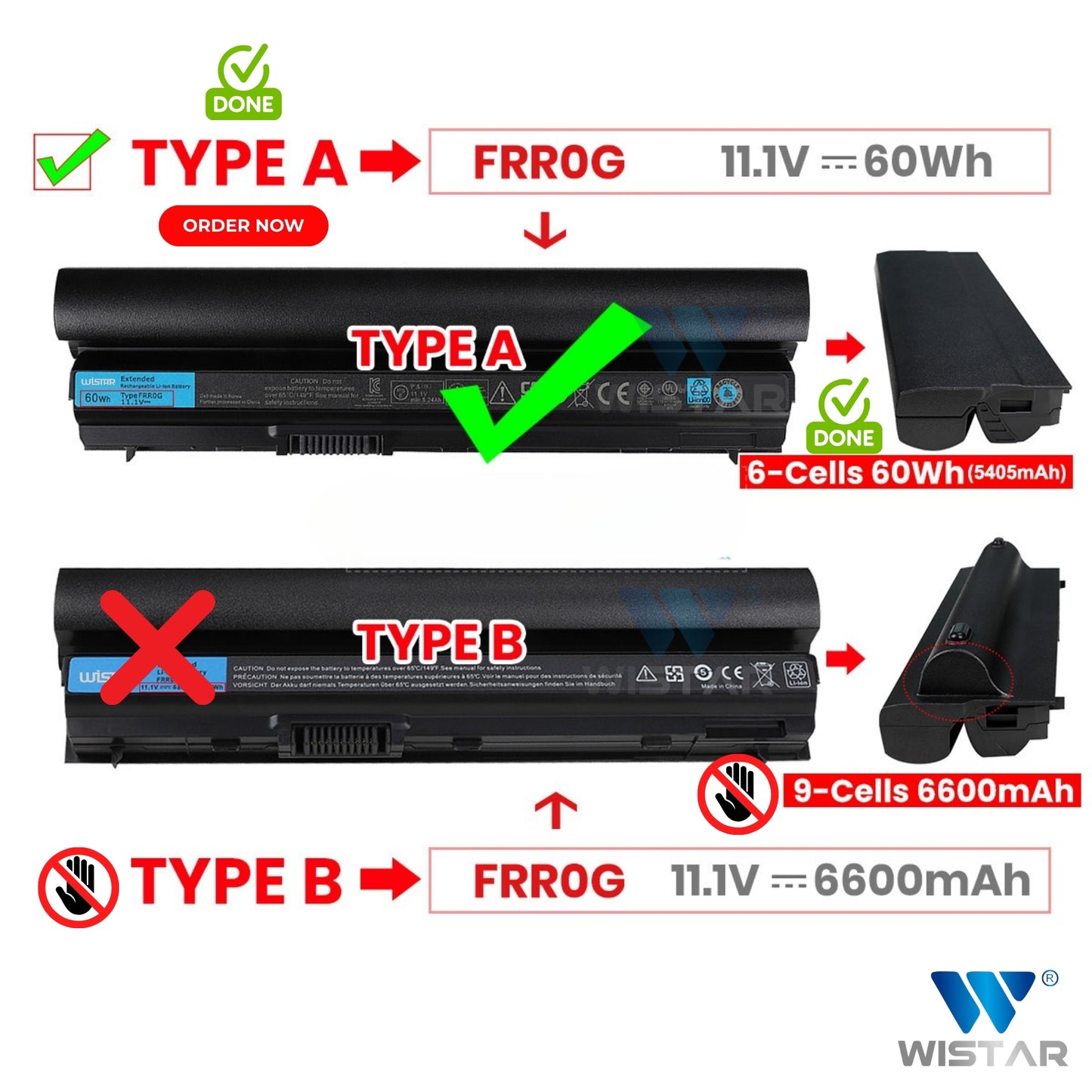 Wistar® Laptop Battery – Compatible with Battery for Dell Latitude E6220, E6230, E6320, E6330, E6120, E6430s | P/N : FRR0G, RFJMW, J79X4, K4CP5 | 6 Cell