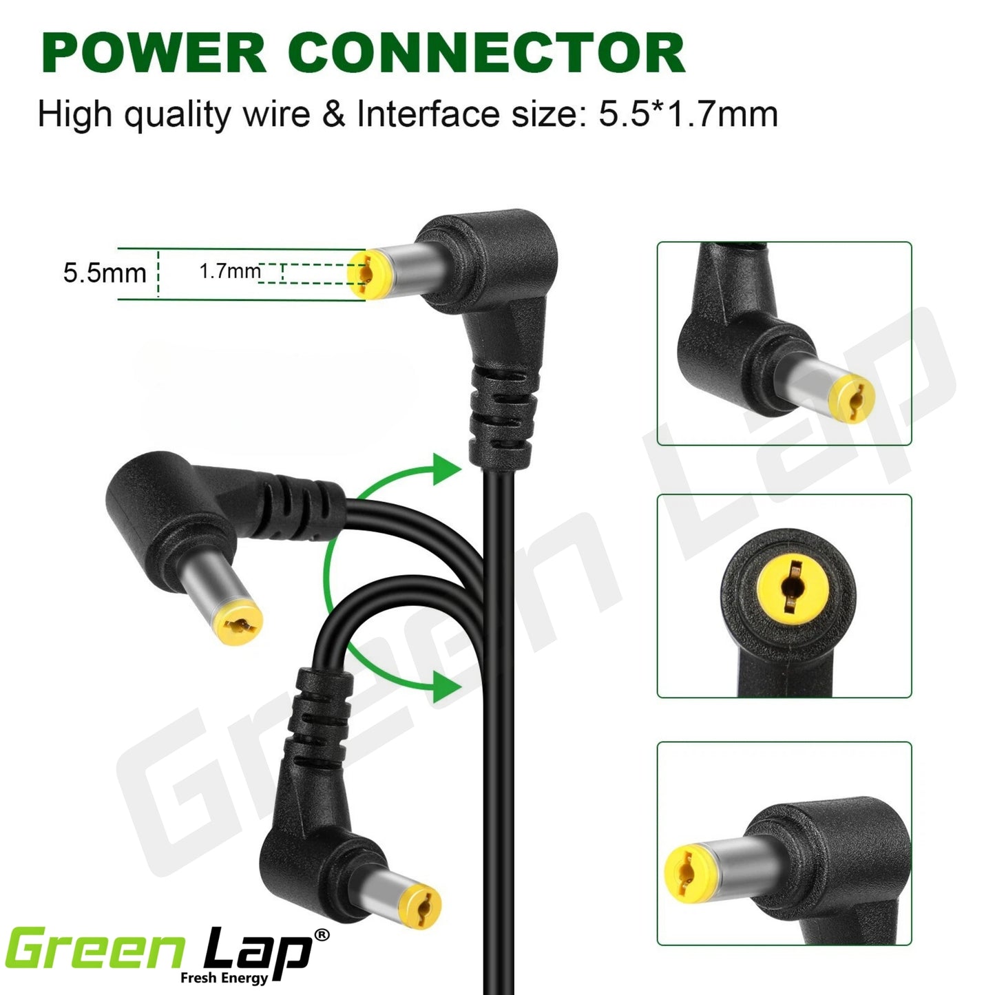 Green Lap – Fresh Energy® Laptop Adapter Charger – Compatible Replacement for Acer Laptops – 19V Output – (5.5mm × 1.7mm Pin) – Available in 45W | 65W | 90W