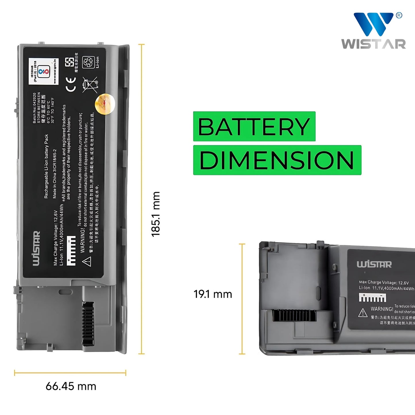 Wistar® Laptop Battery – Compatible with Battery for Dell Latitude D620 D620 ATG D630 D630 ATG D630N D631 Precision M2300 | P/N : GD775 GD776 GD787 KD489 KD491 KD492 | 6 Cell