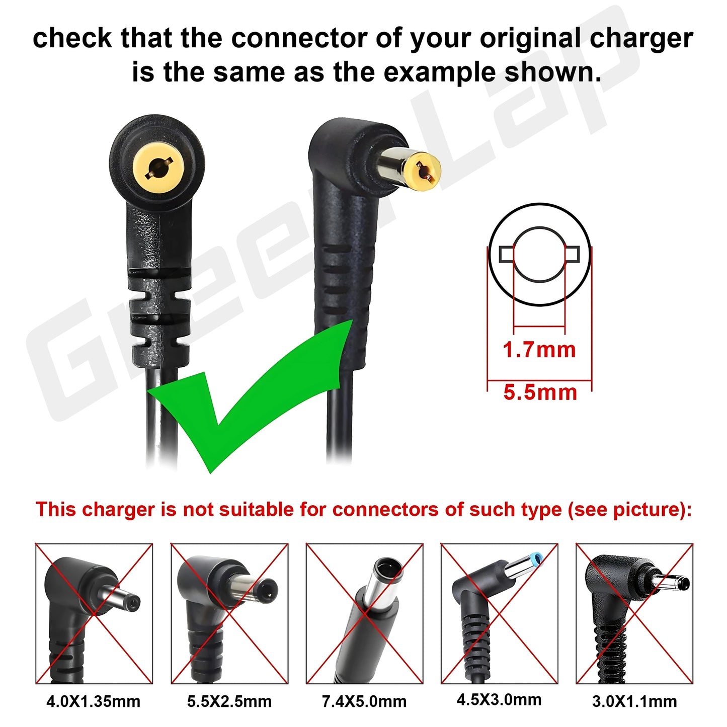 Green Lap – Fresh Energy® Laptop Adapter Charger – Compatible Replacement for Acer Laptops – 19V Output – (5.5mm × 1.7mm Pin) – Available in 45W | 65W | 90W
