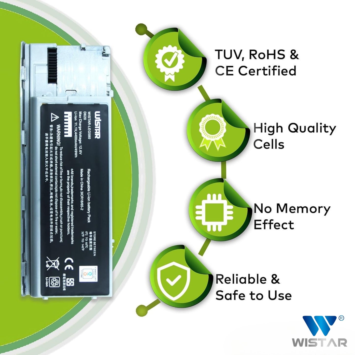 Wistar® Laptop Battery – Compatible with Battery for Dell Latitude D620 D620 ATG D630 D630 ATG D630N D631 Precision M2300 | P/N : GD775 GD776 GD787 KD489 KD491 KD492 | 6 Cell