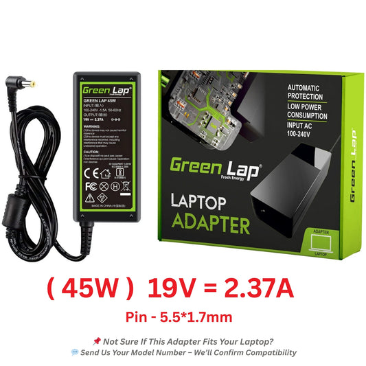 Green Lap – Fresh Energy® Laptop Adapter Charger – Compatible Replacement for Acer Laptops – 19V Output – (5.5mm × 1.7mm Pin) – Available in 45W | 65W | 90W
