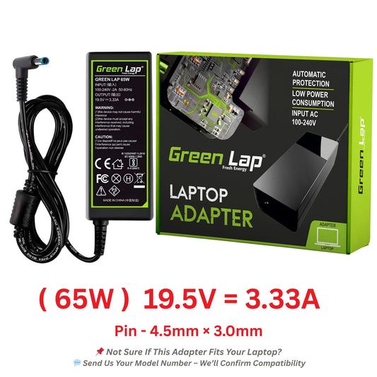 Green Lap – Fresh Energy® Laptop Adapter Charger – Compatible Replacement for Hp Laptops – 19.5V Output – Blue Pin (4.5mm × 3.0mm) – Available in 45W | 65W | 90W