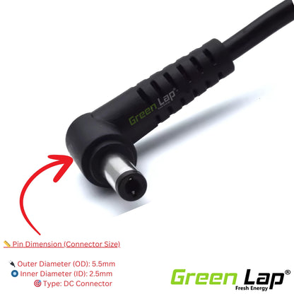 Green Lap – Fresh Energy® Replacement Laptop Adapter DC Cable (Pin Size: 5.5mm × 2.5mm) – Compatible with Lenovo Models – Not a Complete Charger