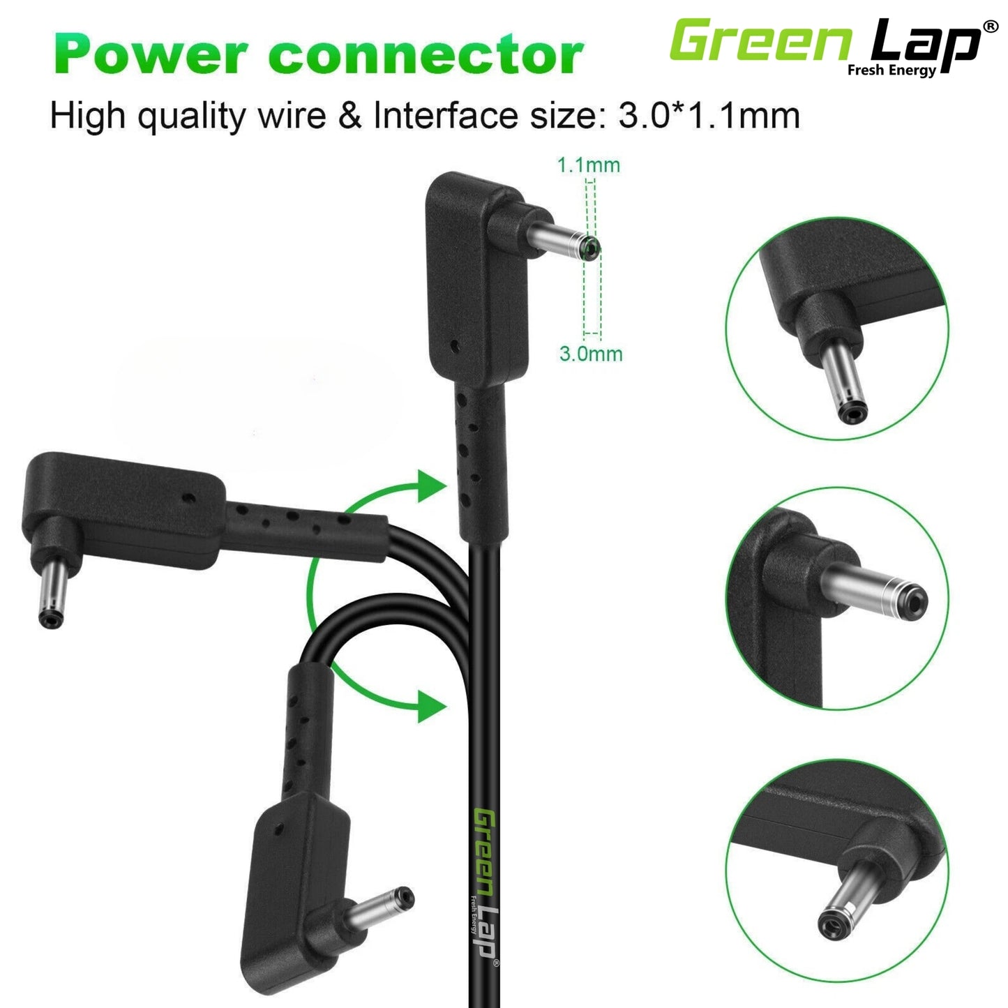 Green Lap – Fresh Energy® Laptop Adapter Charger – Compatible Replacement for Acer Laptops – 19V Output – (3.0mm × 1.1mm Pin) – Available in 45W | 65W | 90W