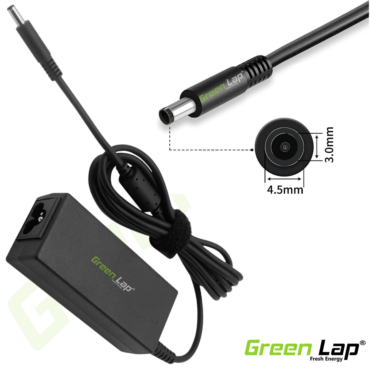 Green Lap – Fresh Energy® Laptop Adapter Charger – Compatible Replacement for Dell Laptops – 19.5V Output – (4.5mm × 3.0mm Pin) – Available in 45W | 65W | 90W