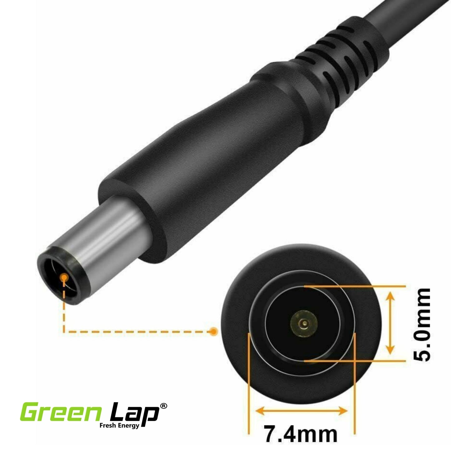 GREEN LAP - FRESH ENERGY® Replacement Laptop Adapter DC 3 Pin Cable Tip Size - (7.4mm × 5.0mm Pin) – Compatible with Dell Big Pin Tip Models – DC Power Cord Only, Not Charger