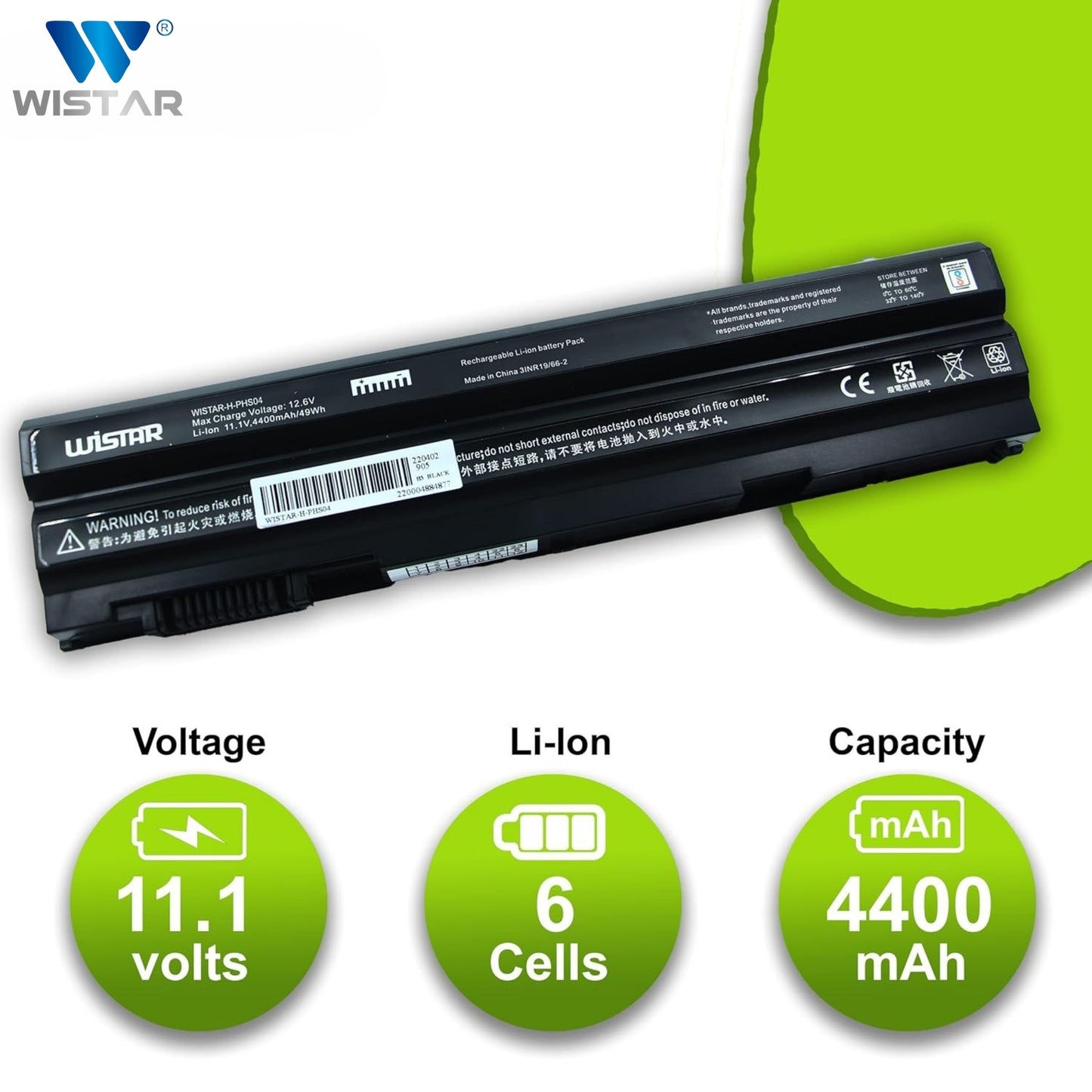 Wistar® Laptop Battery – Compatible with Battery for Dell Latitude E5420 E6420 E6430 E6520 E6530 | 6 Cell | T54FJ, 8858X, M5Y0X, N3X1D, 04NW9,