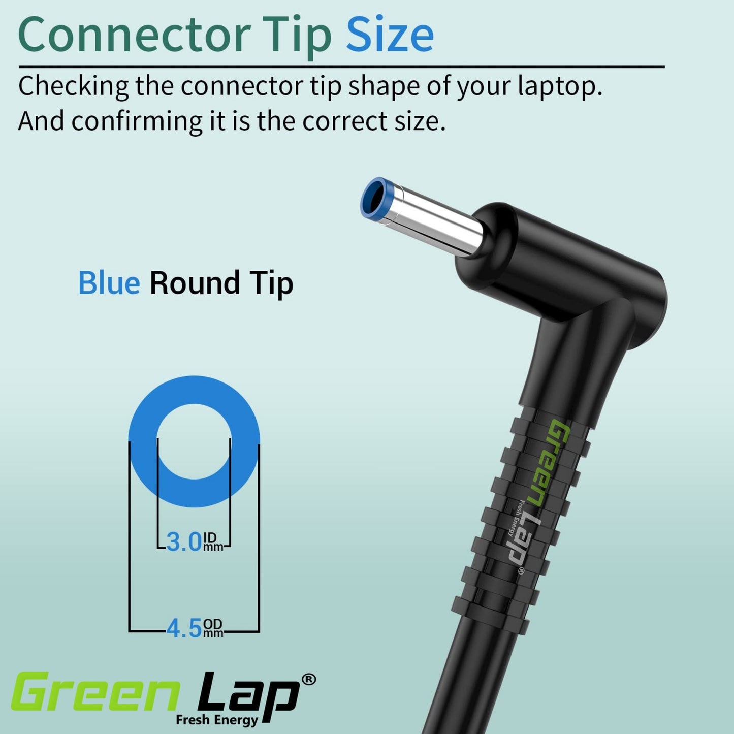 Green Lap – Fresh Energy® Laptop Adapter Charger – Compatible Replacement for Hp Laptops – 19.5V Output – Blue Pin (4.5mm × 3.0mm) – Available in 45W | 65W | 90W