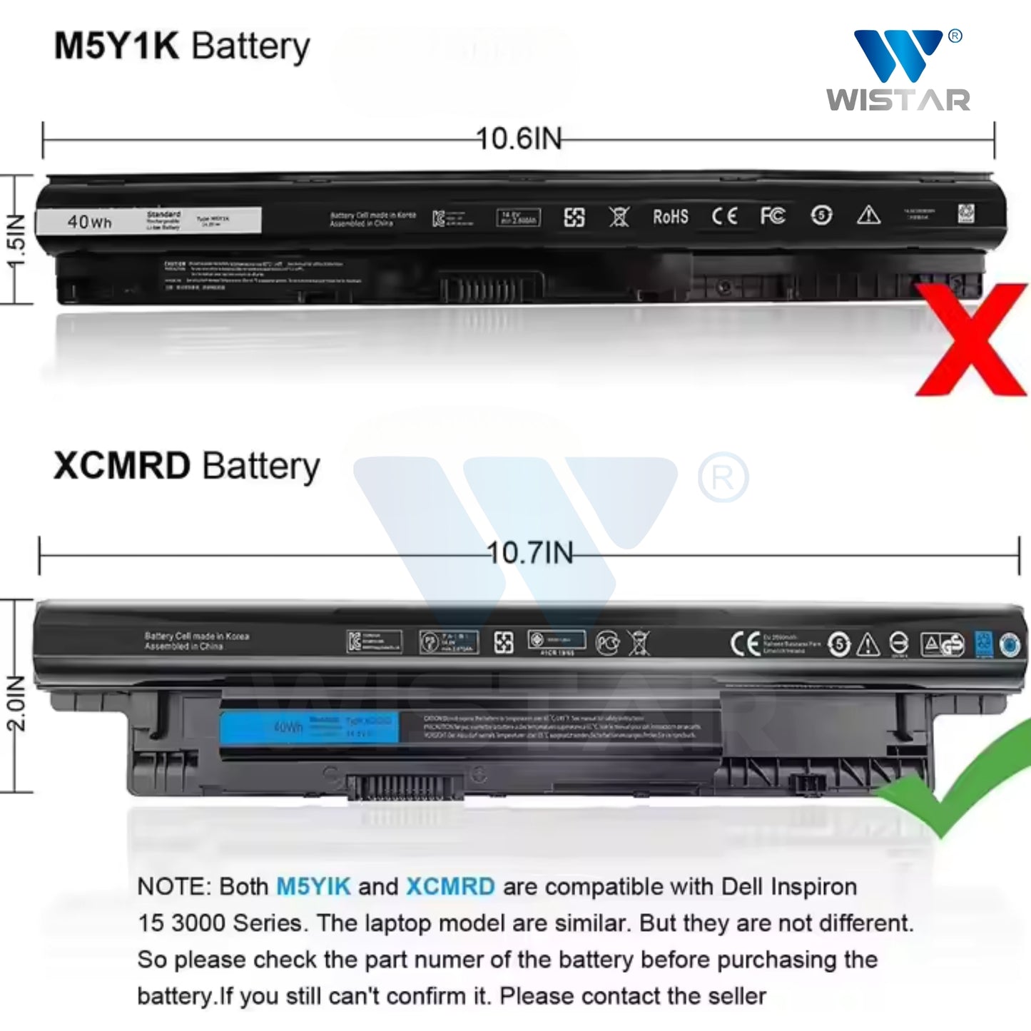 Wistar® Laptop Battery – Compatible with Dell Inspiron 15 3000 (3521, 3537, 3542, 3543, 3541), 15R (5521, 5537), 17R (5721, 5737), 14 (3421, 3442, 3443), Latitude 3440 / 3540 – XCMRD / MR90Y – 6 Cell