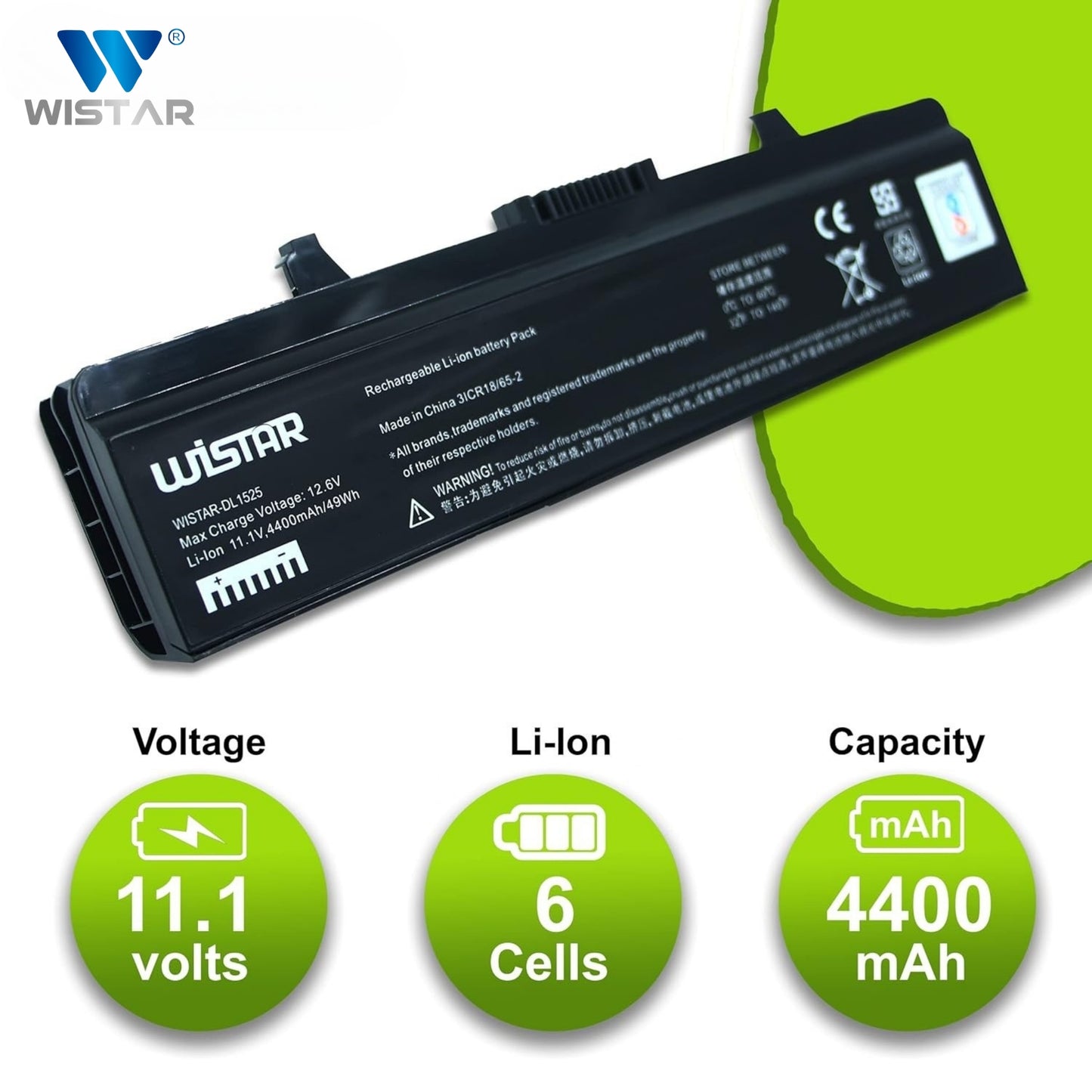 Wistar® Laptop Battery – Compatible with for Dell Inspiron 1525, 1545, 1546, 1750 & Vostro 500 | 6 Cell |  PP29L, PP41L, GW240, GP952, M911G, RN873