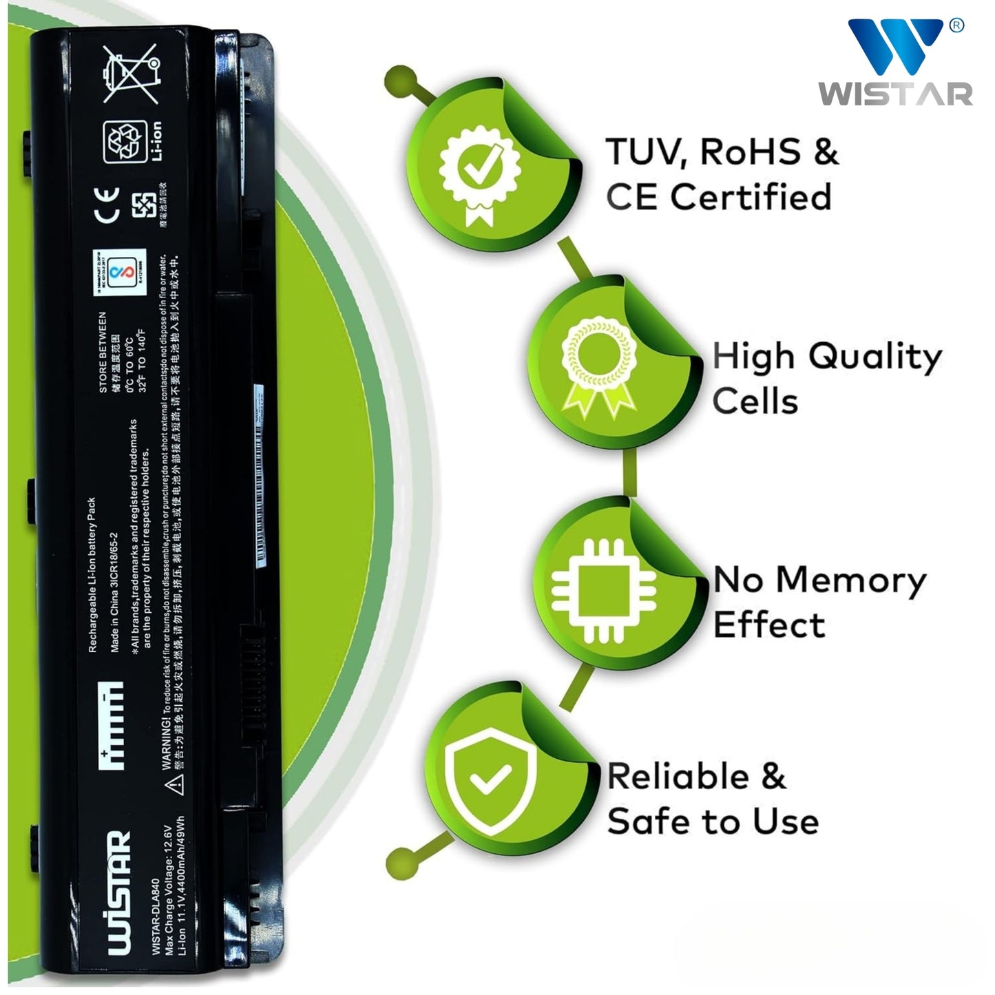 Wistar® Laptop Battery – Compatible with Battery for Dell A840, A860, 1014, 1015, 1088 | P/N : F286H,F287H, PP37L, PP38L, G066H | 6 Cell