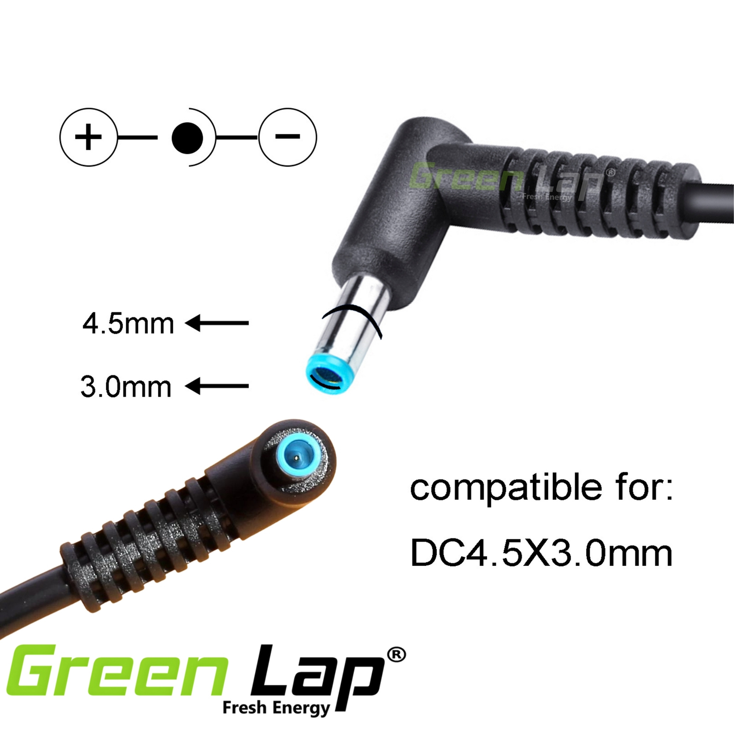 Green Lap – Fresh Energy® Replacement Laptop Adapter DC Cable (Pin Size: 4.5mm × 3.0mm) – Compatible with HP Blue Pin Tip Models – DC Cable Only, Not a Complete Charger