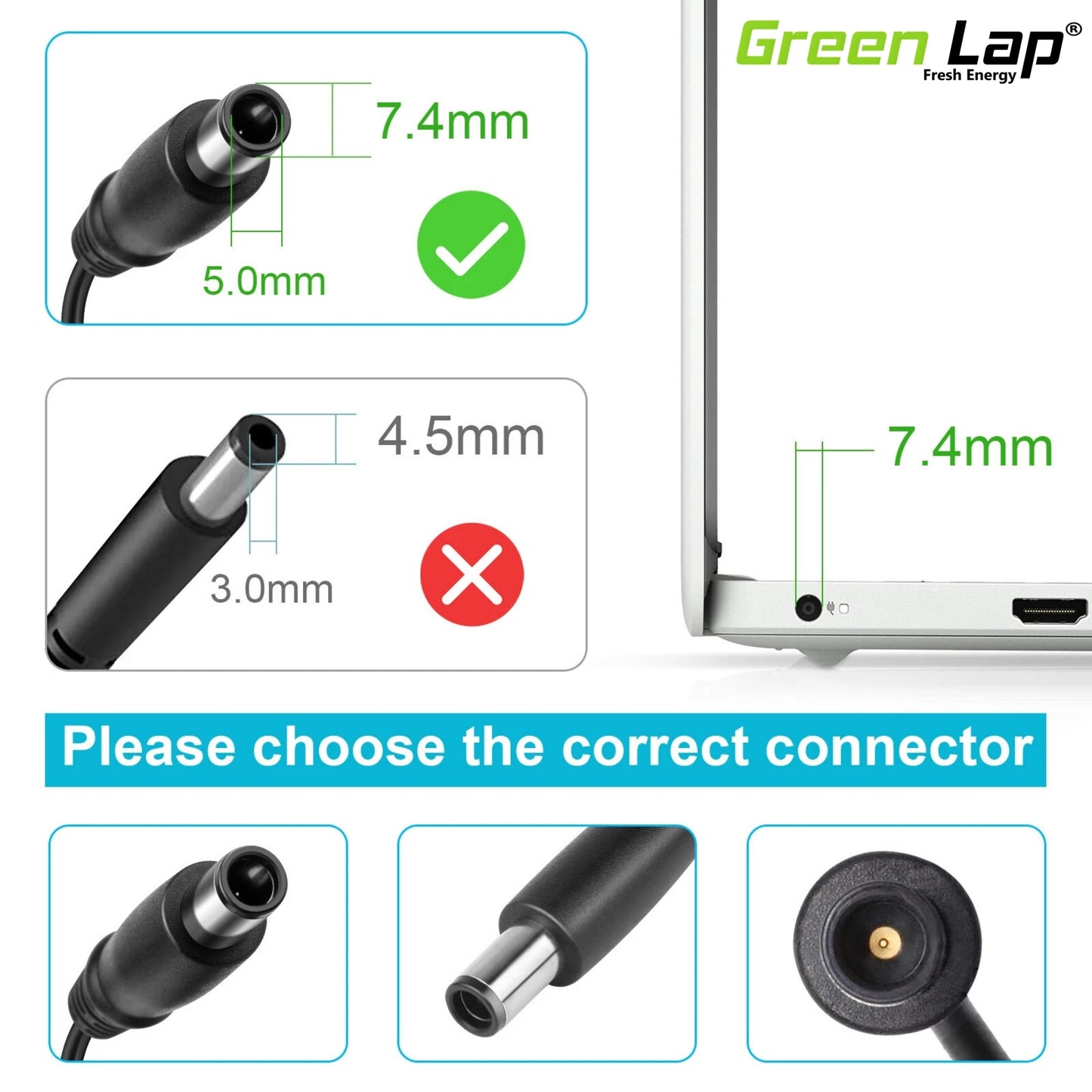Green Lap – Fresh Energy® Laptop Adapter Charger – Compatible Replacement for Dell Laptops – 19.5V Output – (7.4mm × 5.0mm Pin) – Available in 65W | 90W