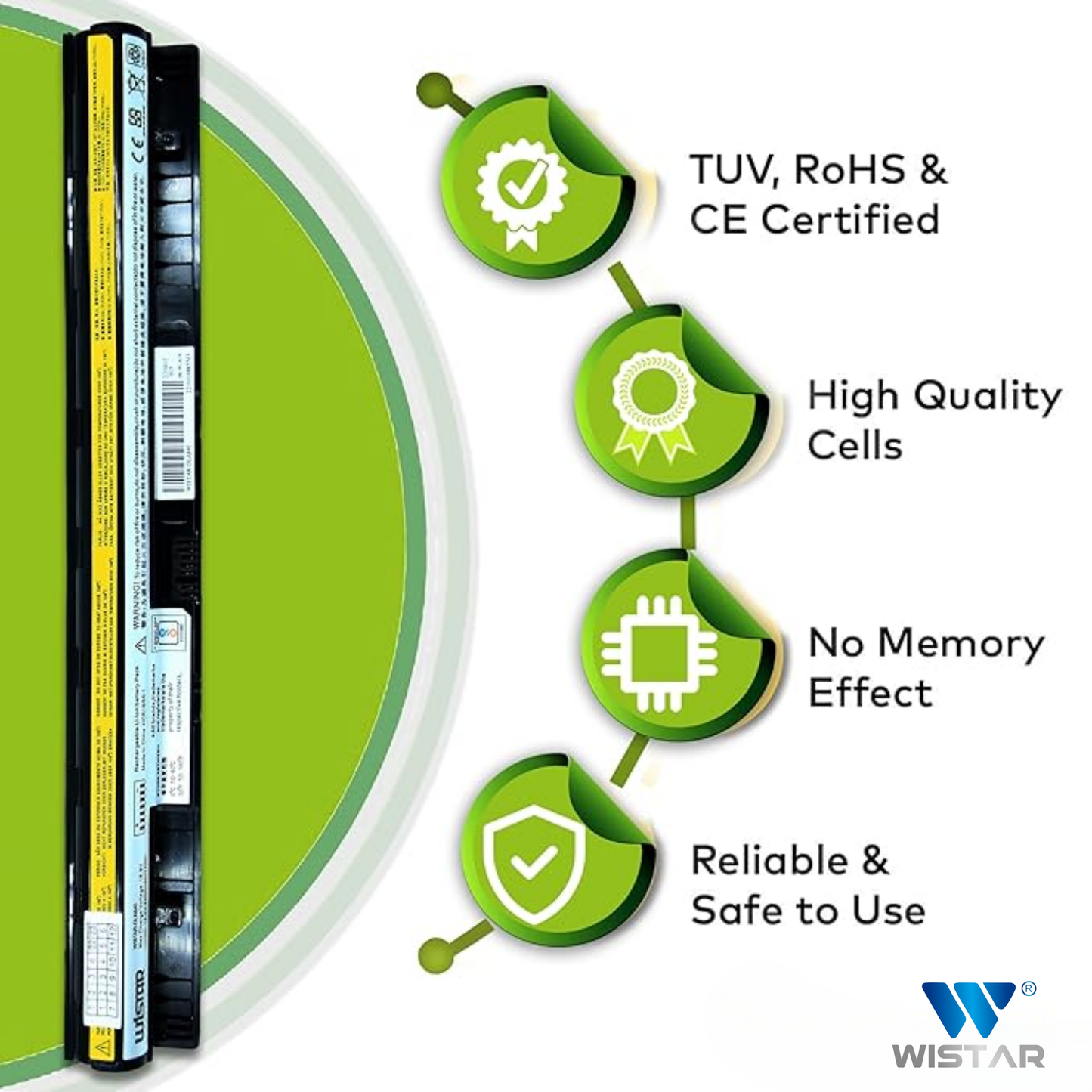 Wistar® Laptop Battery – Compatible with Lenovo G50-30 G50-45 G50-70 G50-80 G400s G500s G505s -L12M4E01, L12M4A02, L12L4E01, L12S4E01 – 4 Cell