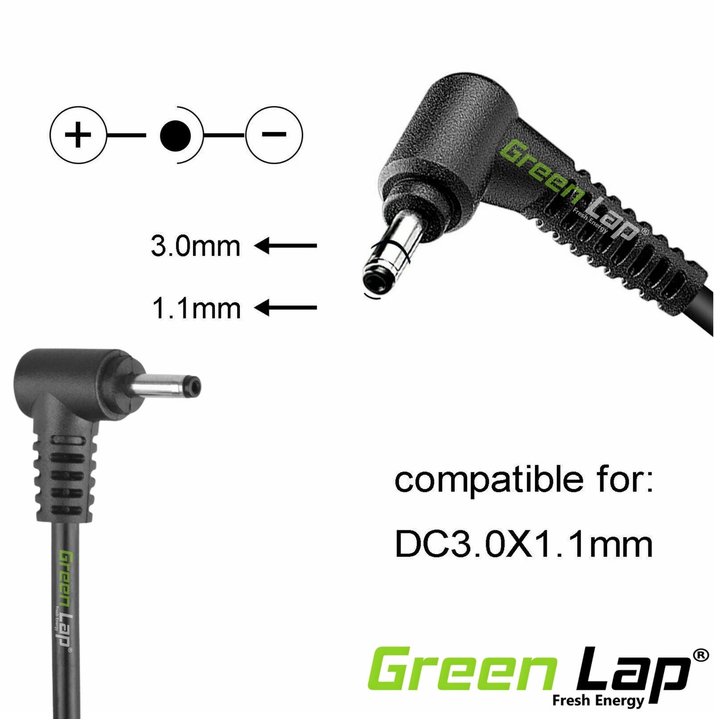 Green Lap – Fresh Energy® Laptop Adapter Charger – Compatible Replacement for Acer Laptops – 19V Output – (3.0mm × 1.1mm Pin) – Available in 45W | 65W | 90W