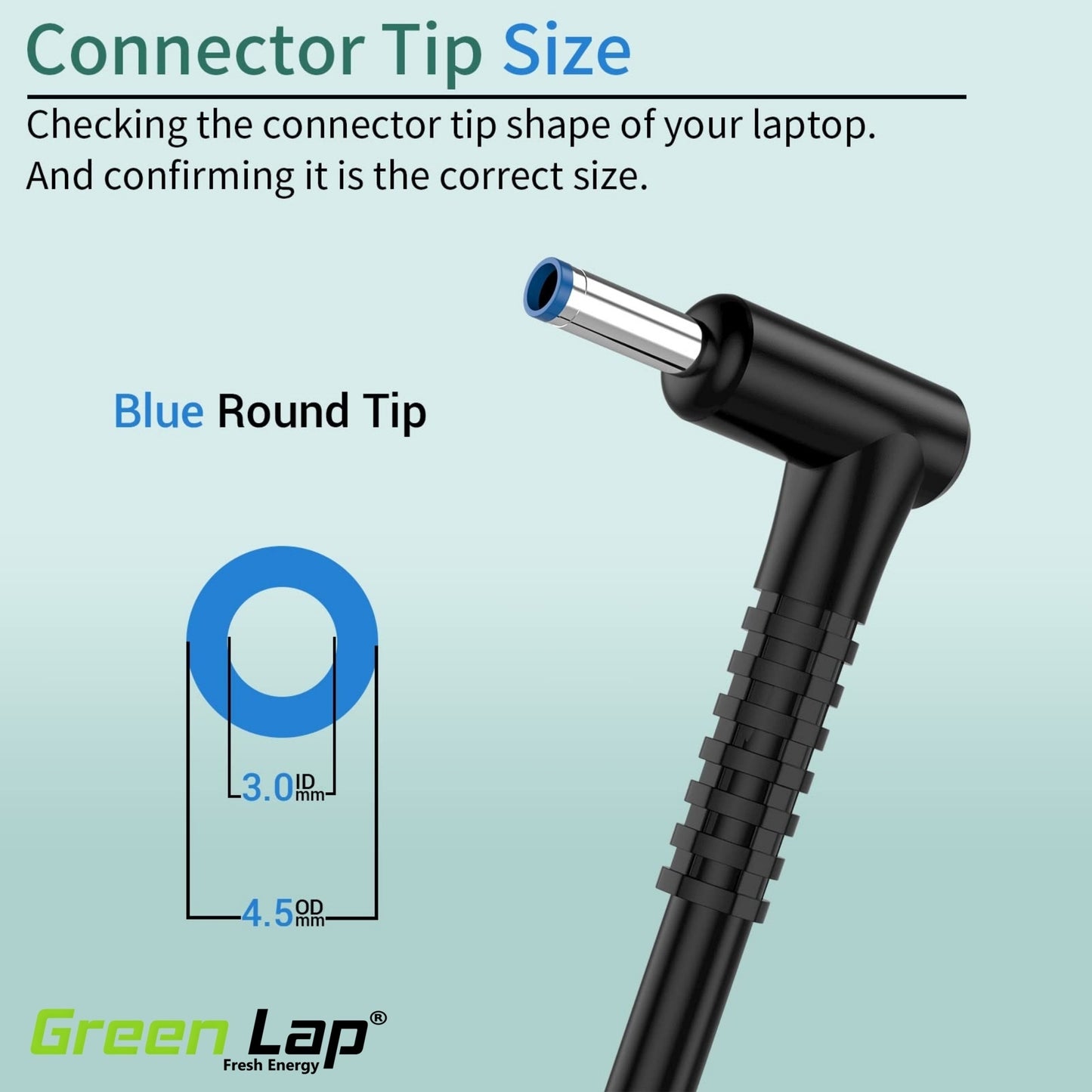 Green Lap – Fresh Energy® Replacement Laptop Adapter DC Cable (Pin Size: 4.5mm × 3.0mm) – Compatible with HP Blue Pin Tip Models – DC Cable Only, Not a Complete Charger