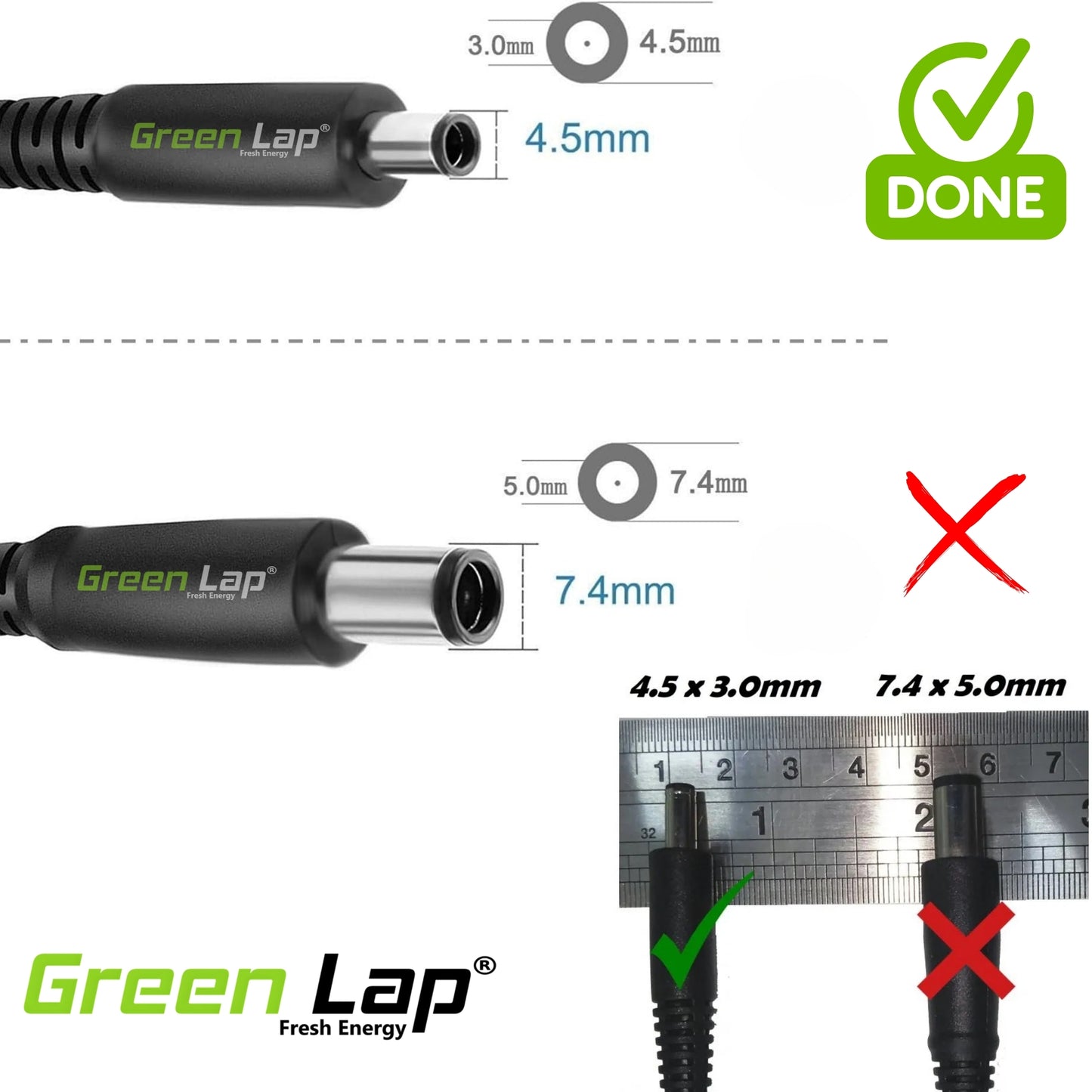 Green Lap – Fresh Energy® Laptop Adapter Charger – Compatible Replacement for Dell Laptops – 19.5V Output – (4.5mm × 3.0mm Pin) – Available in 45W | 65W | 90W