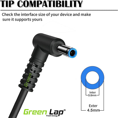 Green Lap – Fresh Energy® Laptop Adapter Charger – Compatible Replacement for Hp Laptops – 19.5V Output – Blue Pin (4.5mm × 3.0mm) – Available in 45W | 65W | 90W