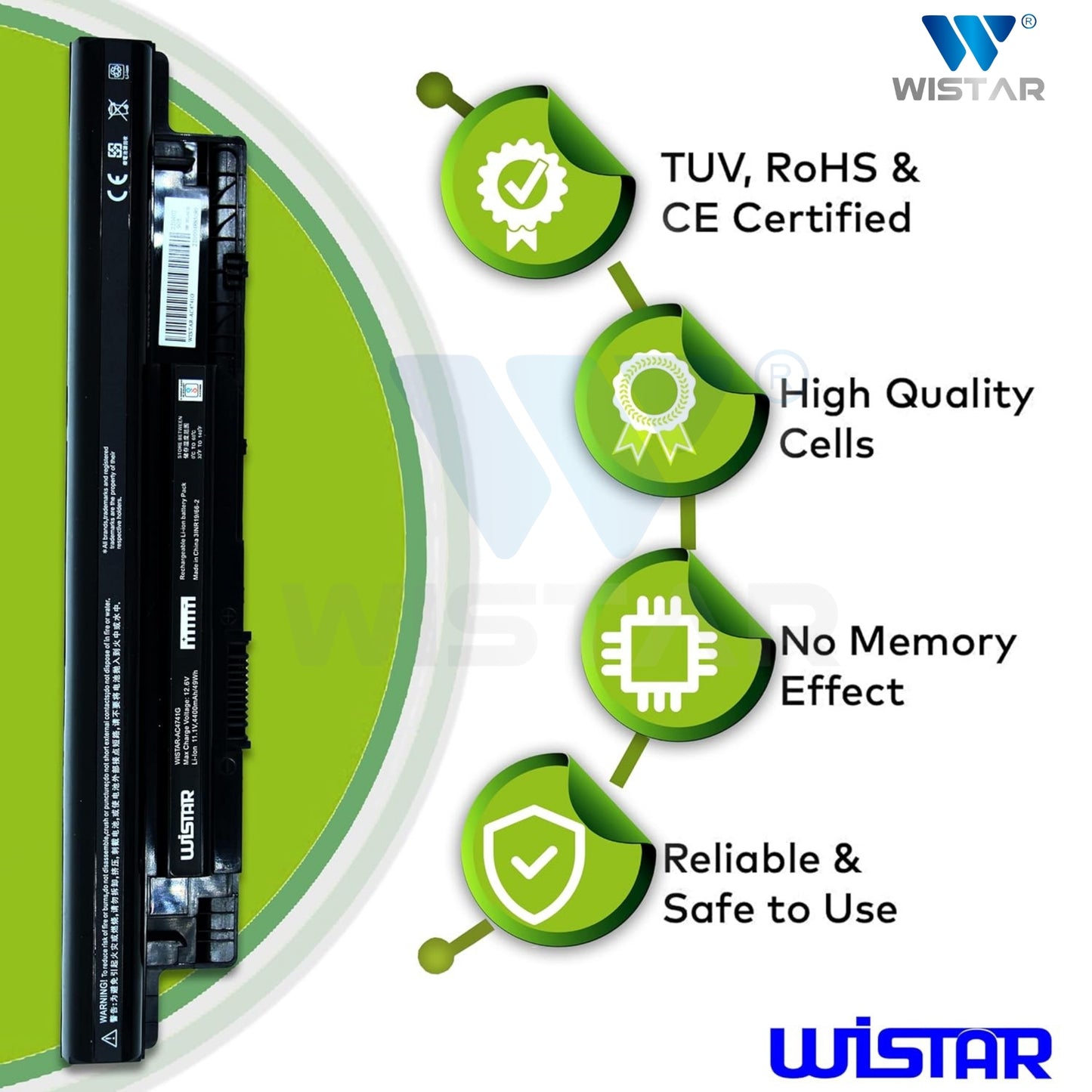 Wistar® Laptop Battery – Compatible with Dell Inspiron 15 3000 (3521, 3537, 3542, 3543, 3541), 15R (5521, 5537), 17R (5721, 5737), 14 (3421, 3442, 3443), Latitude 3440 / 3540 – XCMRD / MR90Y – 6 Cell