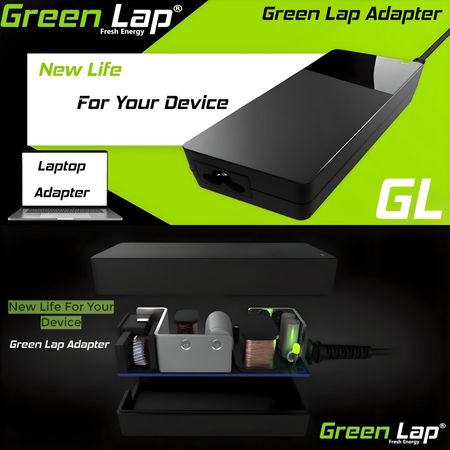 Green Lap – Fresh Energy® Laptop Adapter Charger – Compatible Replacement for Sony Laptops – 19.5V Output – (6.5mm × 4.4mm Pin) – Available in 76W | 92W